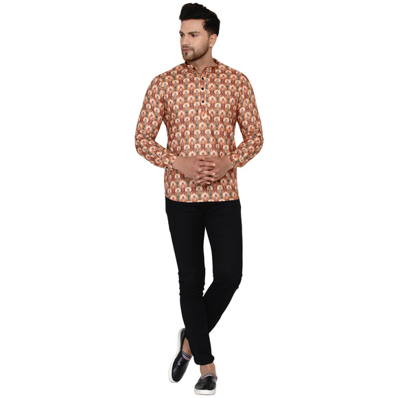 Veera Paridhaan Men's Cotton Printed Full Sleeve Short kurta