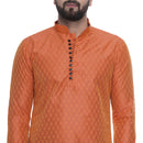 Veera Paridhaan Men's Ethnic Orange Jacquard Printed  Long  Straight Kurta-19