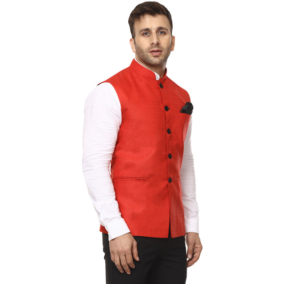 Veera Paridhaan Plain Chinese Collar Sleeveless Cotton Poly Nehru Jacket