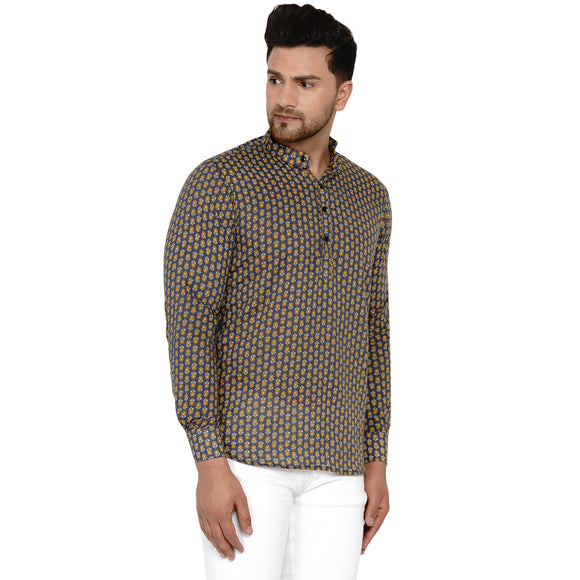 Veera Paridhaan Men's Cotton Sanganeri Printed Full Sleeve Short kurta