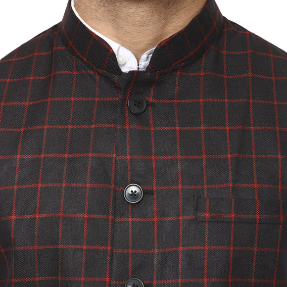Veera Paridhaan Checkered Chinese Collar Sleeveless Cotton jute Nehru Jacket