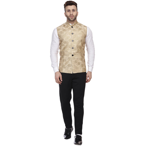 Veera Paridhaan Banarasi Jacquard Print Golden Nehru Jacket