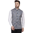 Veera Paridhaan Multi Print Pure cotton knitted Blue Nehru Jacket-1