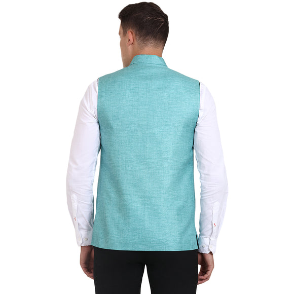 Veera Paridhaan Green Jute solid Nehru Jacket