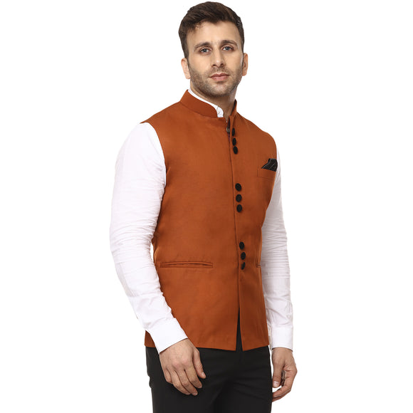 Veera Paridhaan Plain Chinese Collar Sleeveless Cotton Poly Nehru Jacket