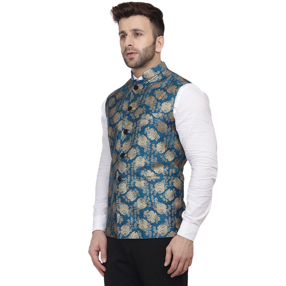 Veera Paridhaan Banarasi Jacquard Print Golden Nehru Jacket
