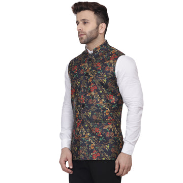 Veera Paridhaan Jute Multi Print Blue Nehru Jacket - 0