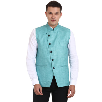 Veera Paridhaan Green Jute solid Nehru Jacket