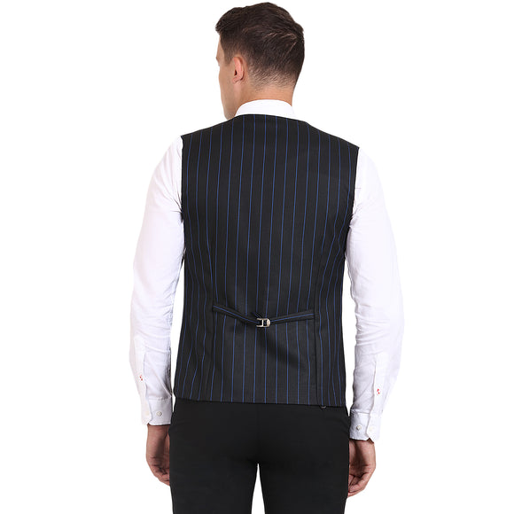 Veera Paridhaan Black Striped Cotton Poly Waistcoat