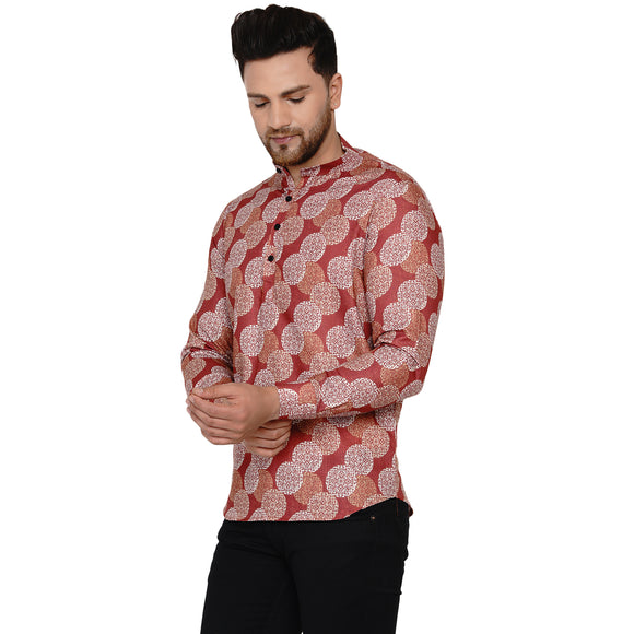 Veera Paridhaan Men's Cotton Printed Full Sleeve Short kurta