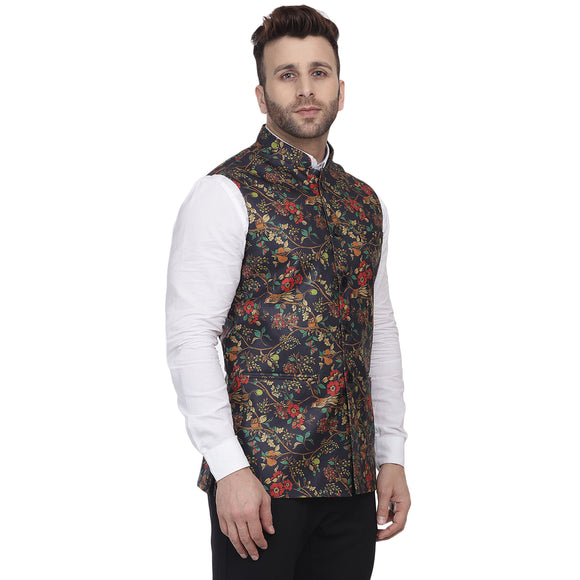 Veera Paridhaan Jute Multi Print Blue Nehru Jacket