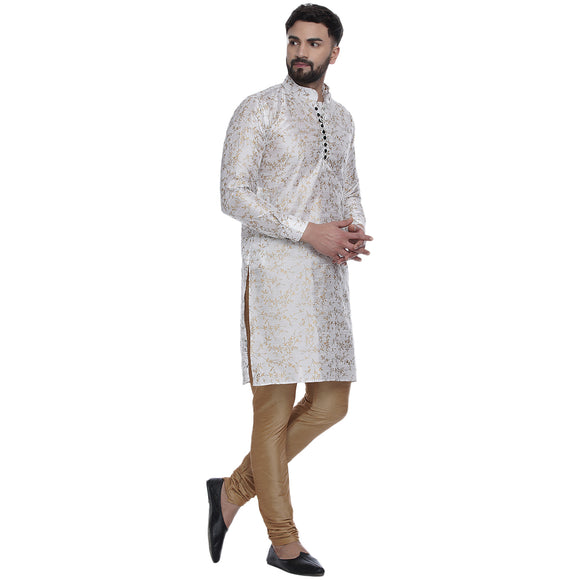 Veera Paridhaan Men's Ethnic White Jacquard Printed  Long  Straight Kurta