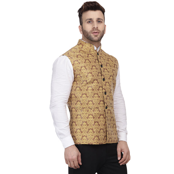Veera Paridhaan Banarasi Jacquard Print Golden Nehru Jacket