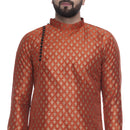 Veera Paridhaan Men's Ethnic Orange Jacquard Printed  Long  Straight Kurta-20