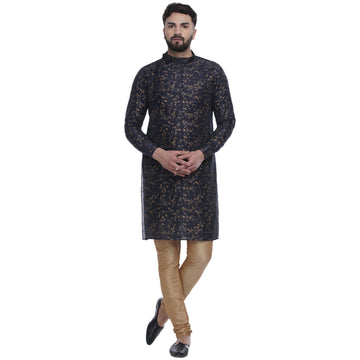 Veera Paridhaan Men's Ethnic Blue Jacquard Printed  Long  Straight Kurta - 0