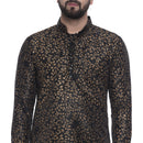 Veera Paridhaan Men's Ethnic Black Jacquard Printed  Long  Straight Kurta-15