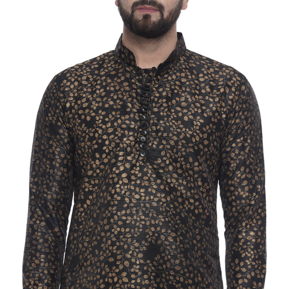 Veera Paridhaan Men's Ethnic Black Jacquard Printed  Long  Straight Kurta