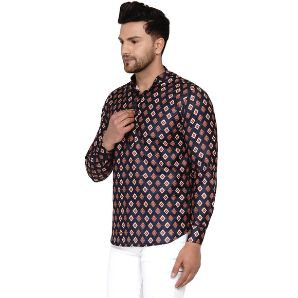Veera Paridhaan Men's Cotton Printed Full Sleeve Short kurta