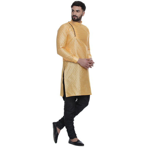 Veera Paridhaan Men's Ethnic Yellow Jacquard Printed  Long  Straight Kurta