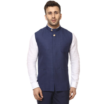 Veera Paridhaan Plain Chinese Collar Sleeveless Cotton Poly Nehru Jacket