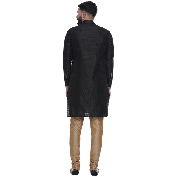 Veera Paridhaan Men's Ethnic Black Jacquard Printed  Long  Straight Kurta