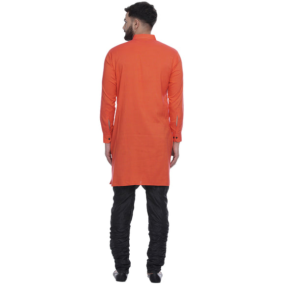 Veera Paridhaan Men's Ethnic Orange Rayon Side Button Long  Straight Kurta