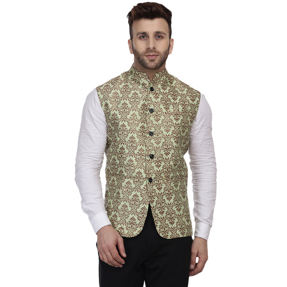 Veera Paridhaan Banarasi Jacquard Print Golden Nehru Jacket