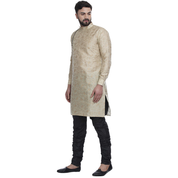 Veera Paridhaan Men's Ethnic Black Jacquard Printed  Long  Straight Kurta