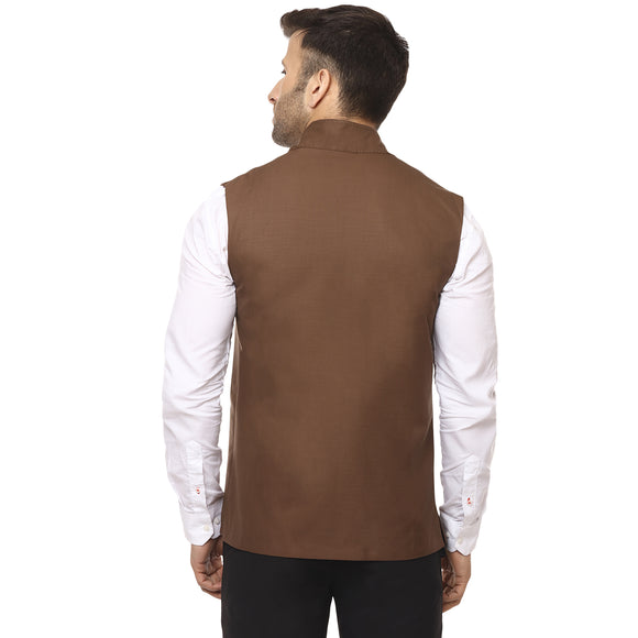 Veera Paridhaan Plain Chinese Collar Sleeveless Cotton Poly Nehru Jacket