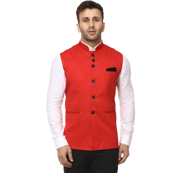 Veera Paridhaan Plain Chinese Collar Sleeveless Cotton Poly Nehru Jacket