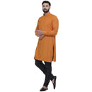 Veera Paridhaan Men's Ethnic  Yellow Rayon Side Button Long  Straight Kurta-3
