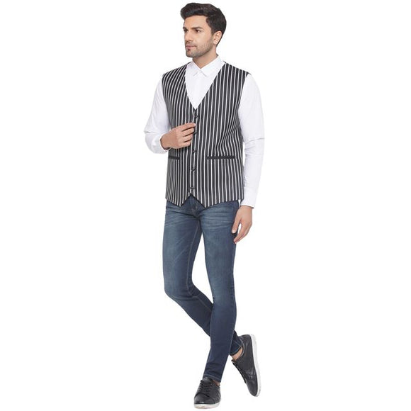 Veera Paridhaan Cotton Poly Striped Waist Coat for Men