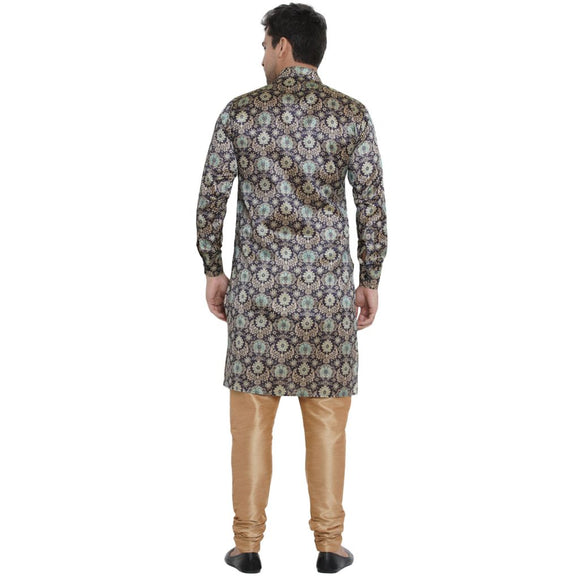 Veera Paridhaan Men's Ethnic Blue Jacquard Multi print  Sherwani Style Long  Straight Kurta