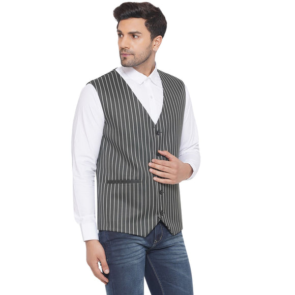 Veera Paridhaan Cotton Poly Striped Waist Coat for Men