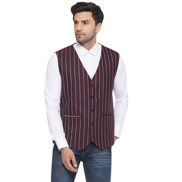 Veera Paridhaan Cotton Poly Striped Waist Coat for Men