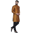 Veera Paridhaan Men's Ethnic Golden Jacquard Printed  Long  Straight Kurta-3